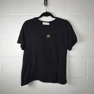 State of Mine Martini Olive Baby Tee Black Embroidered Cocktail Shirt NWT L
